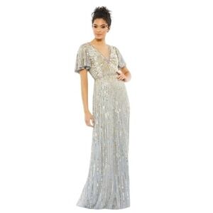 Mac‎ Duggal 5538 Embellished V Neck Butterfly Sleeve Column Gown Size 10 $598
